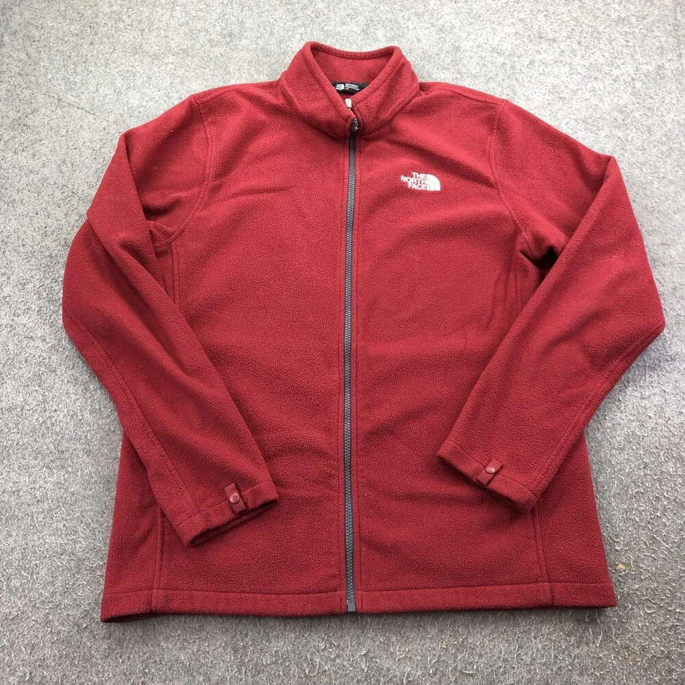 The North Face Jacket Mens Large Red Fleece Full Zip Pockets Outdoor Hiking